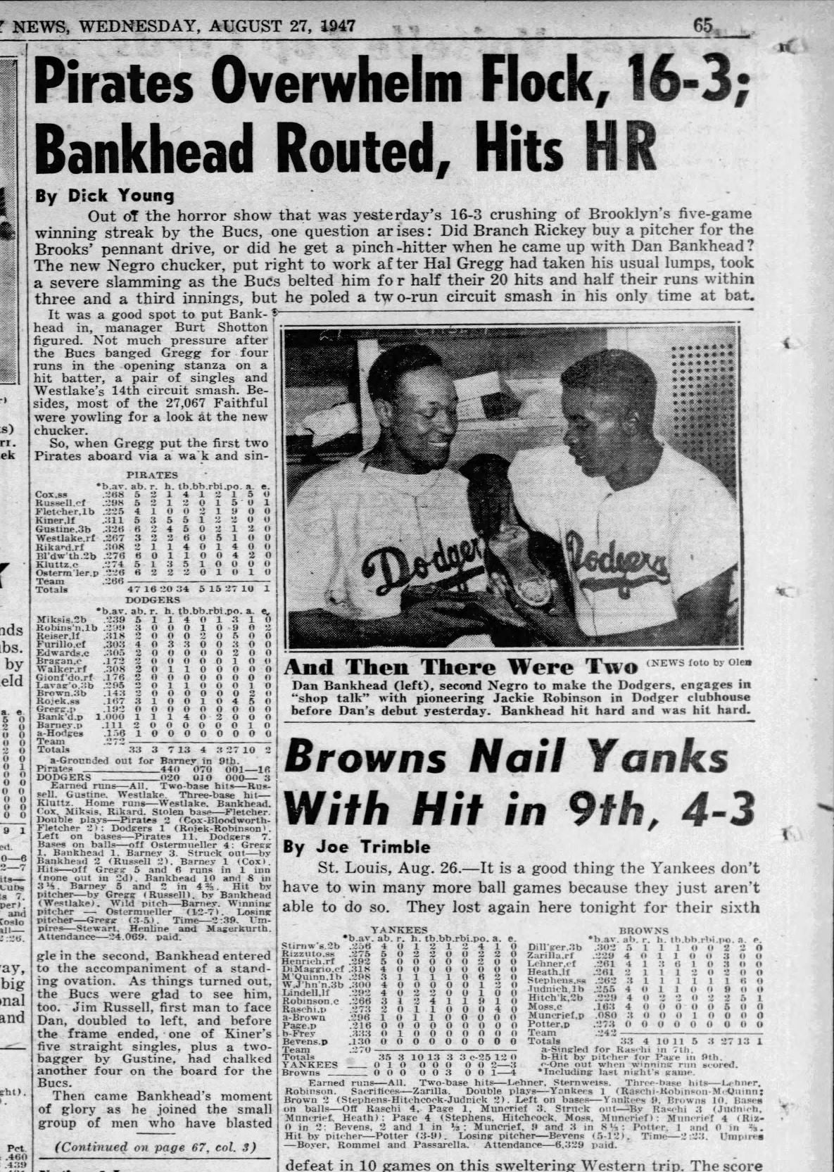 Jackie Robinson Shares a Moment with First Black MLB pitcher - Dan Bankhead on the day of his MLB Debut Original TYPE 1 Photo PSA/DNA LOA