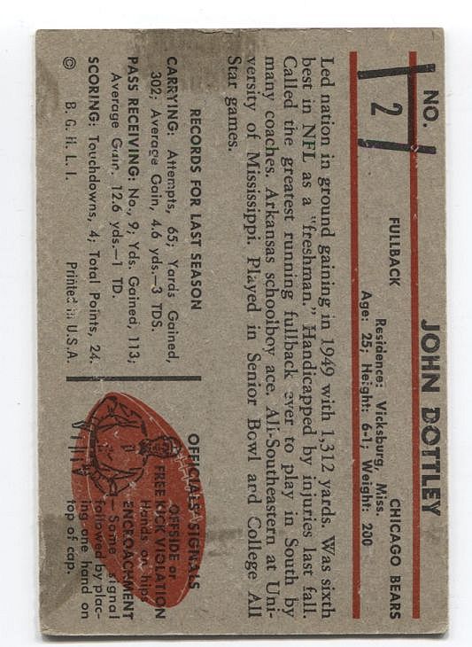 1953 Bowman Football #2 John Kayo Dottley Chicago Bears Signed AUTO football card