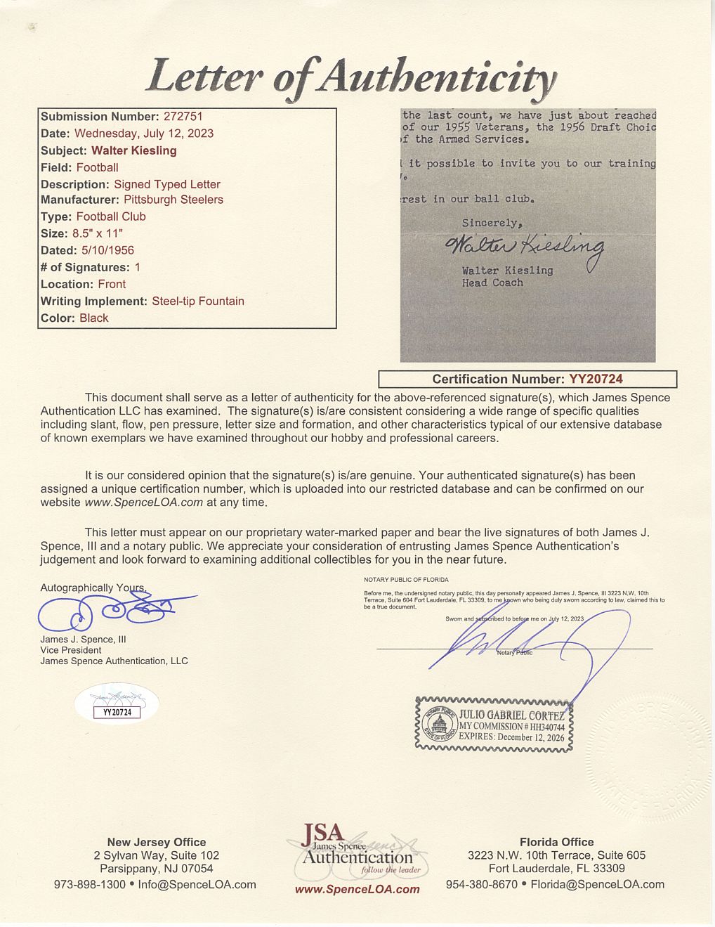 Walt Walter Kiesling Typed Letter Signed AUTO on Steelers Letterhead Pro Football HOF Super RARE JSA LOA