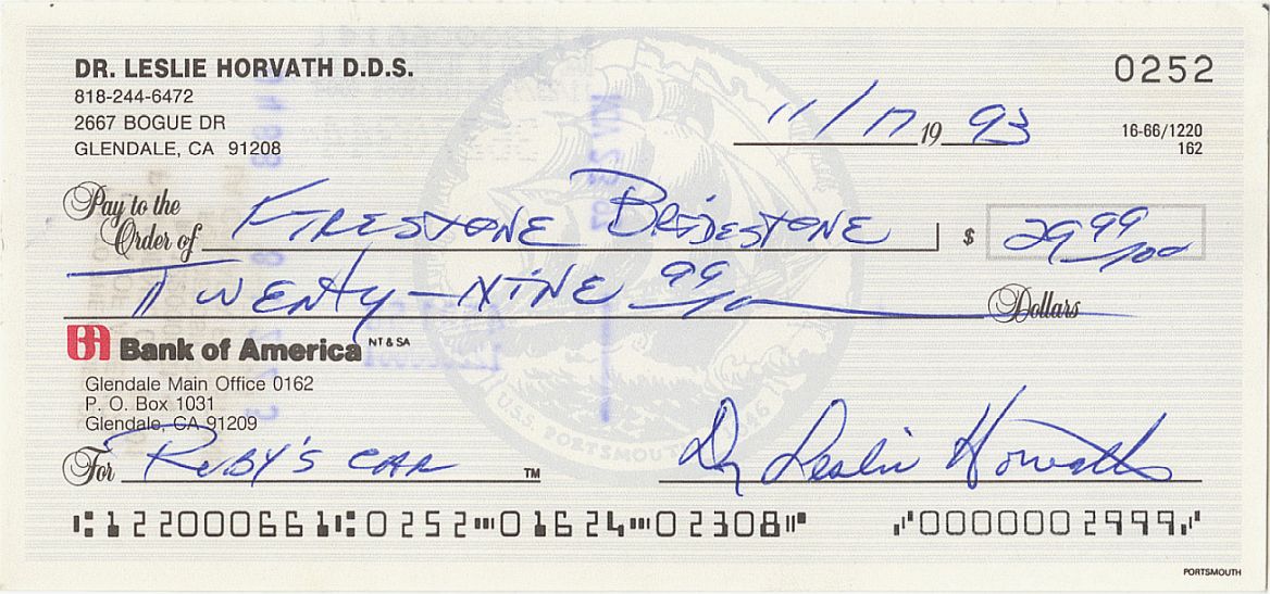 Les Horvath Signed AUTO check 1944 Ohio State Heisman Trophy Winner