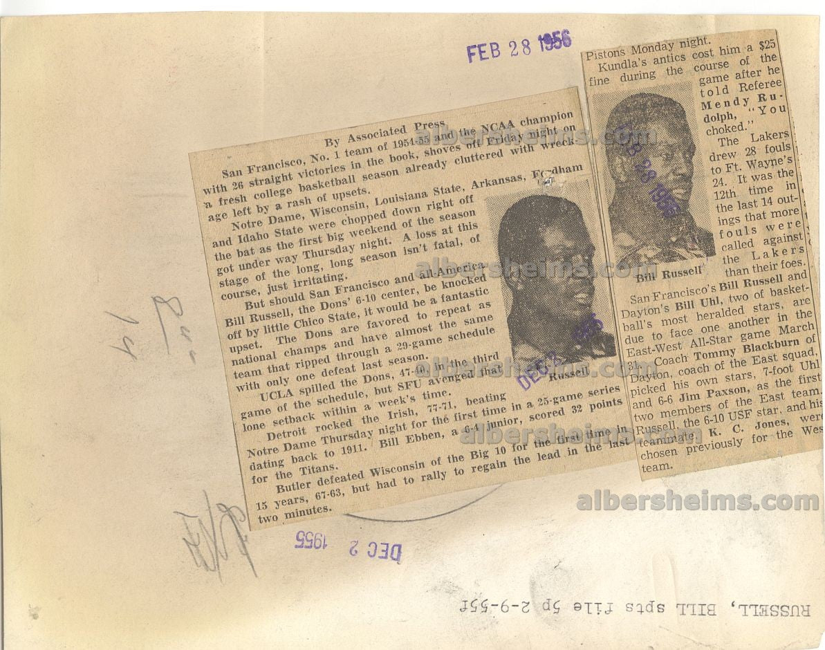 Bill Russell USF Basketball All American /w Father Tichnor Original 1955 Press Photo