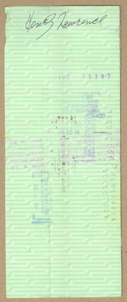 Henry Lawrence Signed AUTO 1978 Oakland Raiders payroll Check 3 X Super Bowl Champ