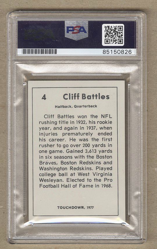 1977 Touchdown Cliff Battles Signed AUTO football card Pro Football HOF D.1981 PSA/DNA