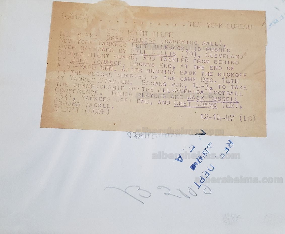 1947 Bill Willis Cleveland Browns AAFC HOF Stops Spec Sanders Yankees Original TYPE 1 Photo