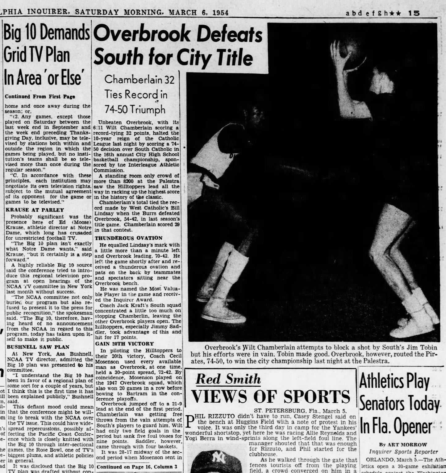 Wilt Chamberlain 1954 Overbrook High School Philadelphia Basketball City Championship Program