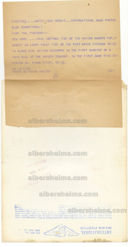 1954 Paul Hoffman Knicks vs. Larry Foust & George Yardley Ft. Wayne Pistons Original TYPE 1 Photo