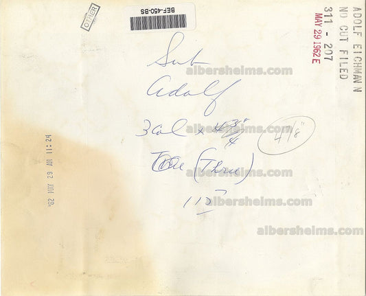 Nazi War Criminal Adolf Eichmann Gets What He Deserves & Sentenced to Death Original 1962 TYPE III Photo