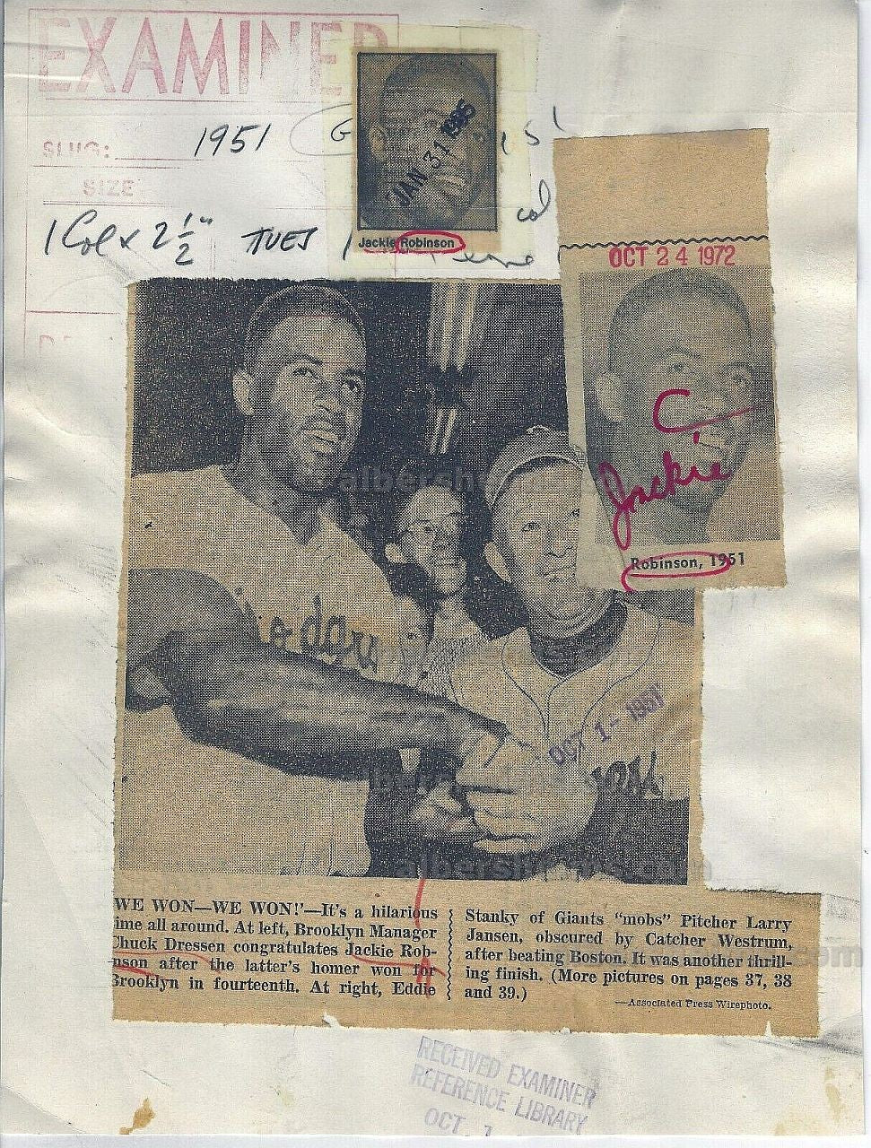 1951 Jackie Robinson & Chuck Dressen Brooklyn Dodgers Original TYPE III Photo