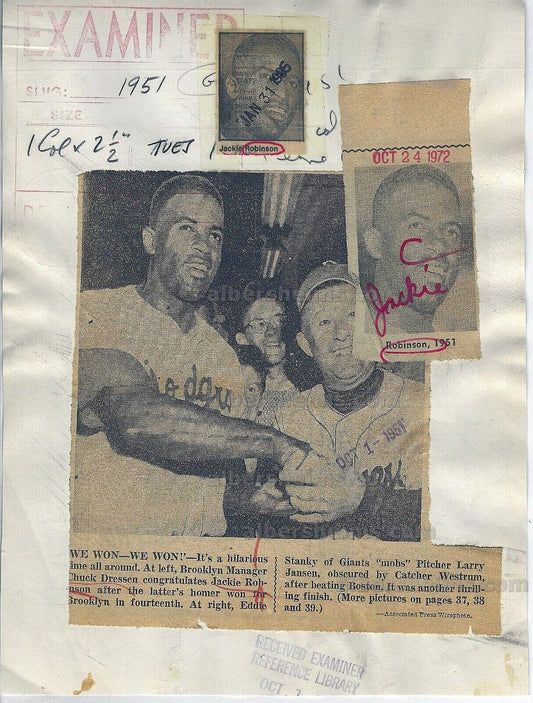 1951 Jackie Robinson & Chuck Dressen Brooklyn Dodgers Original TYPE III Photo