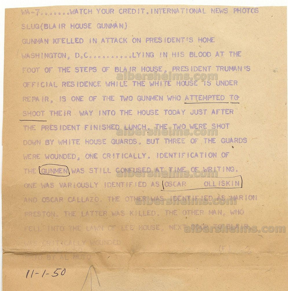 White House Guards Kill Gunman Assassination 1950 Attempt on President Harry Truman Original TYPE 1 Photo