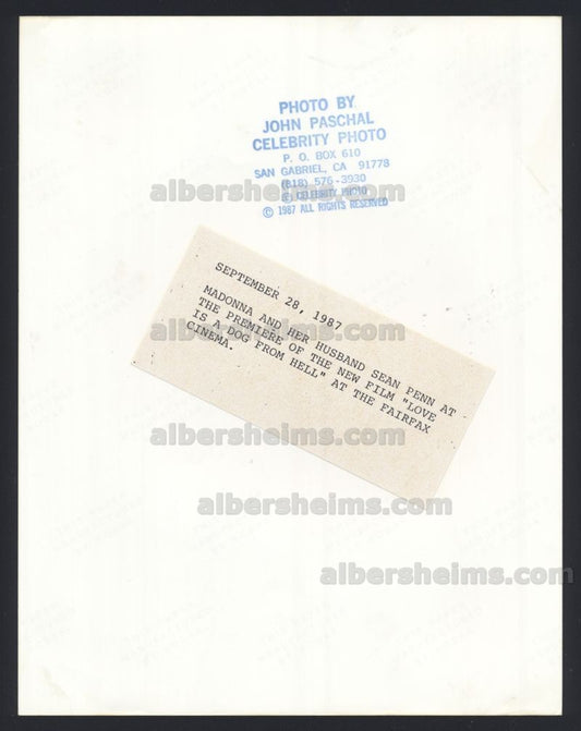 Hollywood Power Couple Sean Penn & Madonna Attend Movie Premiere 1987 Original TYPE I photo