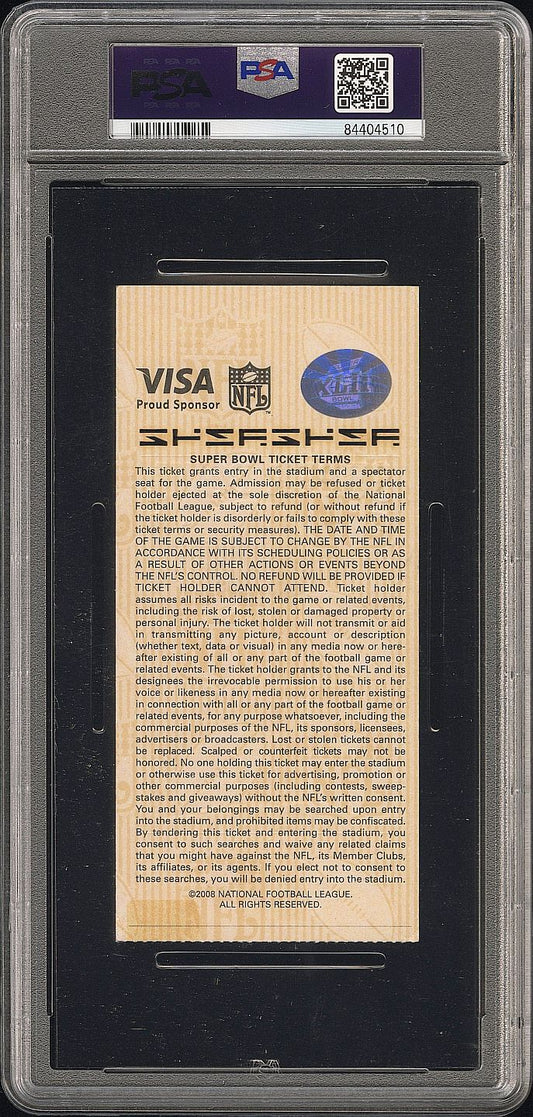 2008 Super Bowl XLII 42 Ticket Stub NY Giants 17 Patriots 14 Gold Eli Manning MVP PSA 9