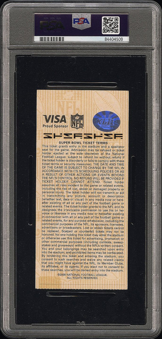 2008 Super Bowl XLII 42 Ticket Stub NY Giants 17 Patriots 14 Gold Eli Manning MVP PSA 6