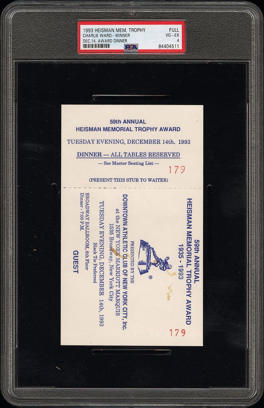 Heisman Memorial Trophy Full Ticket December 14, 1993 - Charlie Ward Winner PSA 4 Pop 1