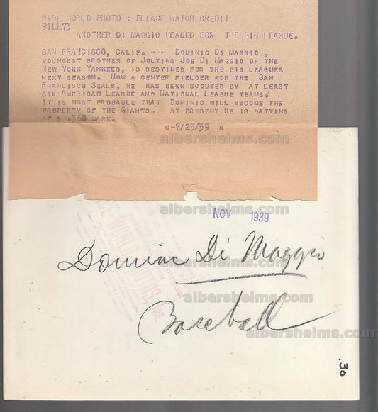 1939 Dom DiMaggio San Francisco Seals Pre-Rookie Original TYPE I photo