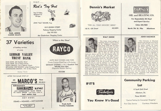 1963-64 Allentown Jets vs. Scranton Miners EPBL Eastern League Basketball Program