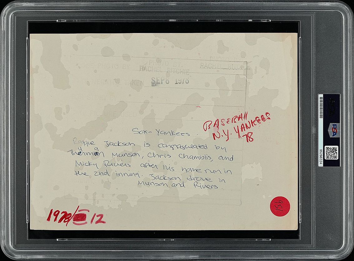 Yankees Boston Massacre Reggie Jackson, Mickey Rivers, Thurman Munson September 8, 1978 Original TYPE I Photo PSA/DNA