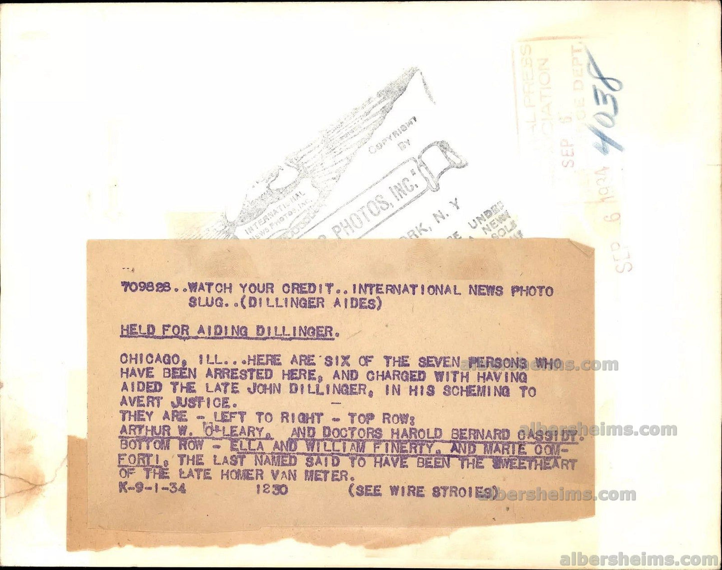 1934 GROUP of SEVEN Arrested for Aiding JOHN DILLINGER in His National Manhunt Original Press Photo