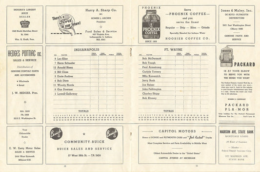 1946-47 Indianapolis Kautskys vs. Ft Wayne Pistons Program 1st Year NBA