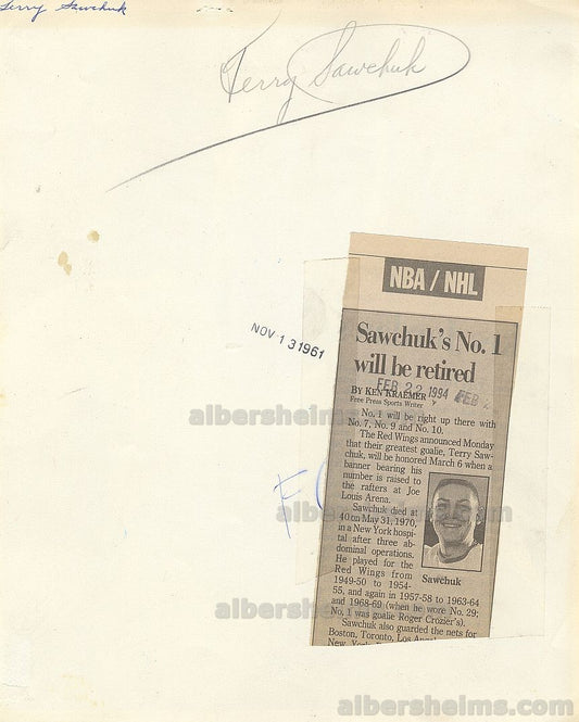 Terry Sawchuk Original TYPE I photo Image Used for his 1963-64 Parkhurst Hockey Card