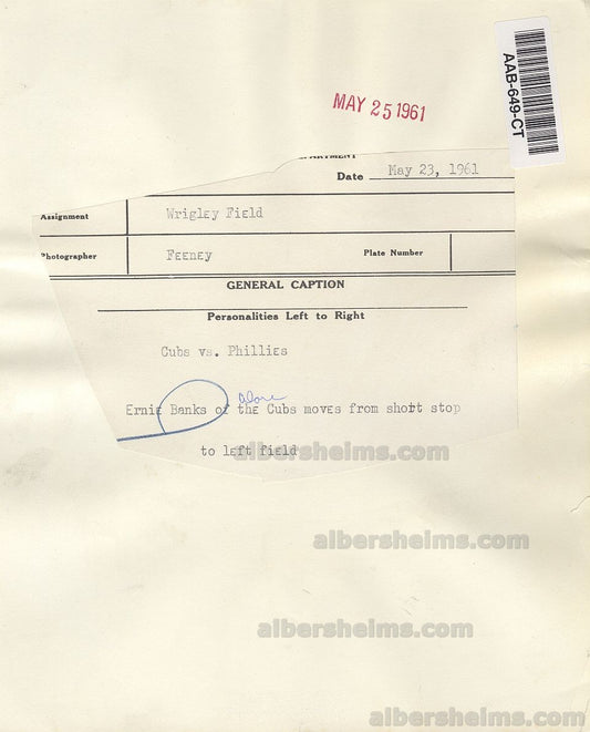 1961 Ernie Banks Makes his Debut in the Outfield Original TYPE I Photo