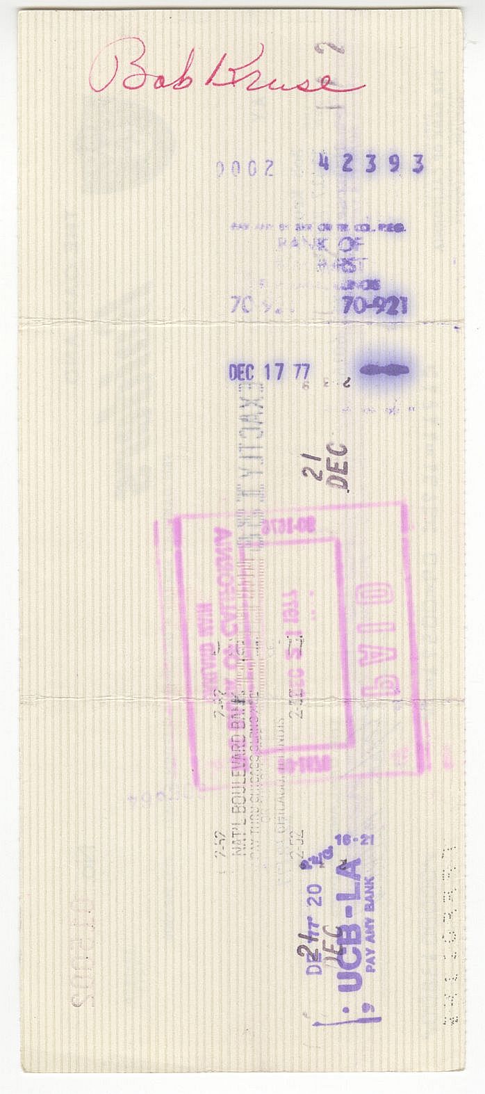 Bob Kruse Signed AUTO 1977 Oakland Raiders NFL Football payroll Check