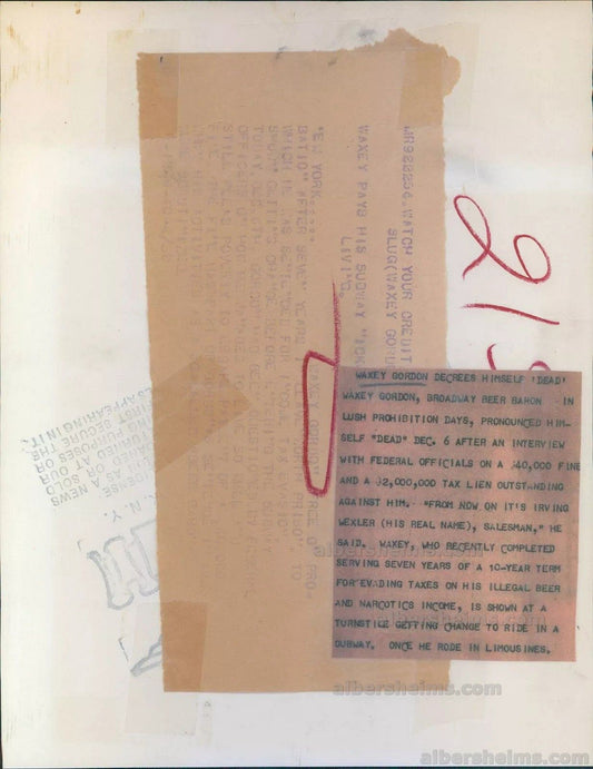 Gangster Waxey Gordon Declares Himself Dead Before Riding NYC Subway 1940 Original TYPE I photo