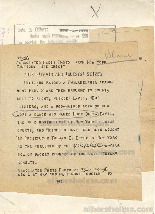 1938 Gangsters Dixie Davis & George Weinberg of Dutch Schultz Gang at Trial Original TYPE 1 Photo