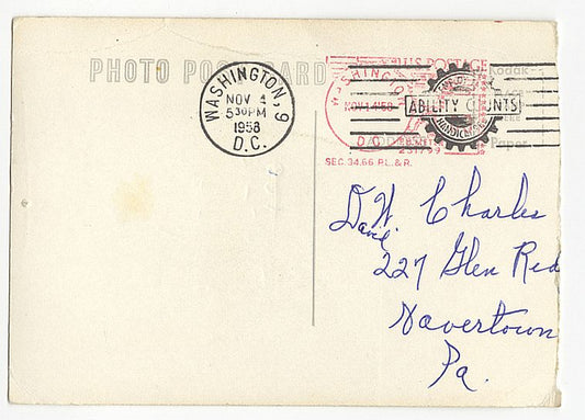 Eddie LeBaron Signed AUTO Real Photo Postcard (RPPC) Washington Redskins Postmarked from 1958