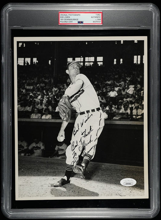 Bob Lemon Signed AUTO Original TYPE I Photo Used for his 1951 Bowman #53 Baseball Card PSA/DNA & JSA LOA - COA