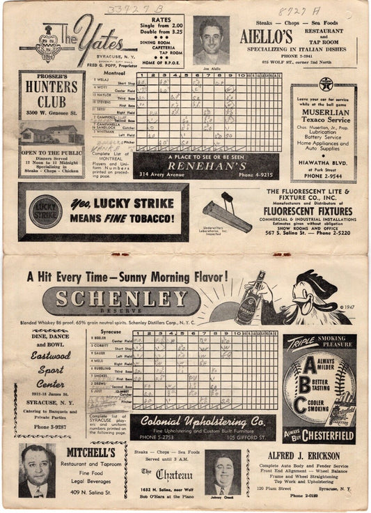 1947 Syracuse Chiefs vs Montreal Royals w/ Roy Campanella Program Signed AUTO by 19 including Howie Fox D.1955 - Jewel Ens D. 1950