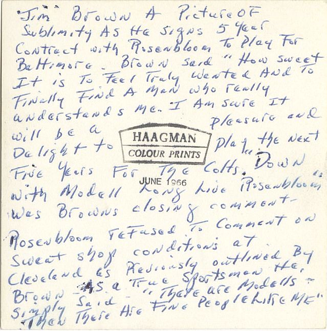 Carroll Rosenbloom & Jim Brown Original TYPE I Snapshot Photo with Long Trolling Letter to Art Modell in Carroll Rosenbloom's Hand - One of a Kind Unique Historical Piece