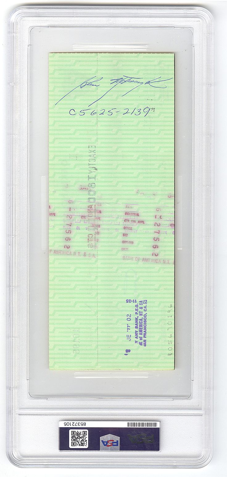 Al Davis Dual Signed AUTO Oakland Raiders payroll check to John "The Tooz" Matuszak PSA/DNA