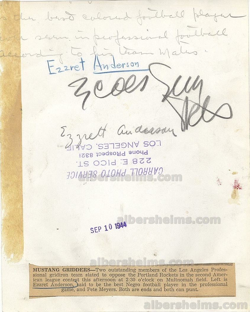 Ezzrett "Sugarfoot" Anderson African-American Football Pioneer L.A. Dons AAFC CFL Original TYPE I Photo