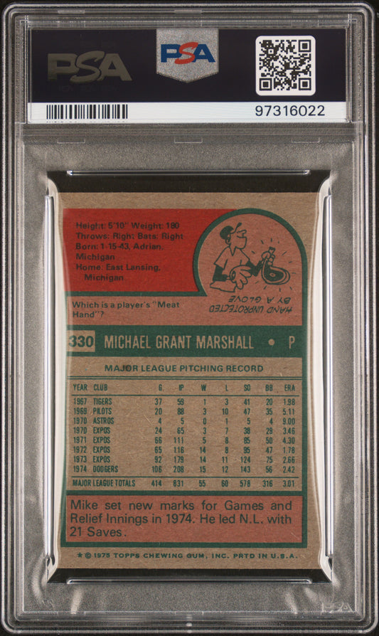 1975 Topps Mini Mike Marshall #330 Signed AUTO PSA 4 PSA/DNA 8 Pop One - None Higher
