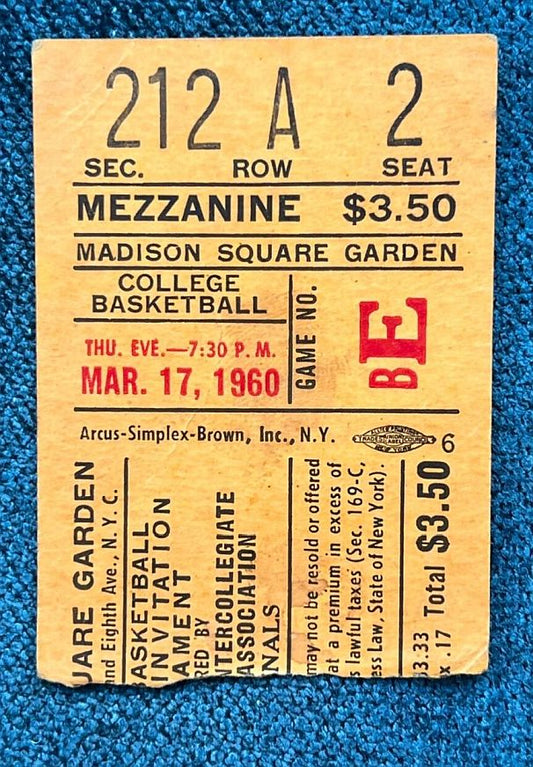 "The Spiked Orange Juice Game" March 17, 1960 Bradley vs. St. Bonaventure NIT Semi-Finals Ticket Stub & Program