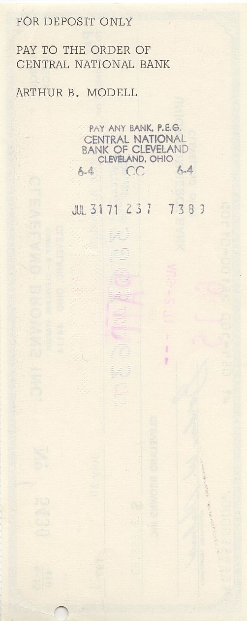 1971 Cleveland Browns Payroll Check Made out To Owner & Pro FB HOFer - Art Modell