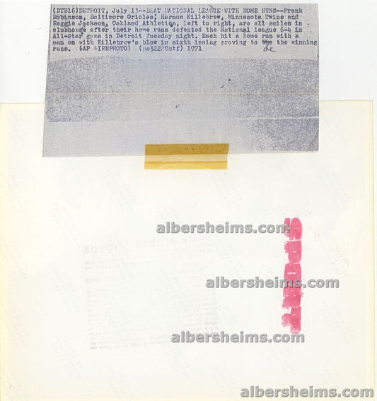 Heroes of the 1971 Major League Baseball All-Star Game - Reggie Jackson Harmon Killebrew and Frank Robinson Original Press Photo