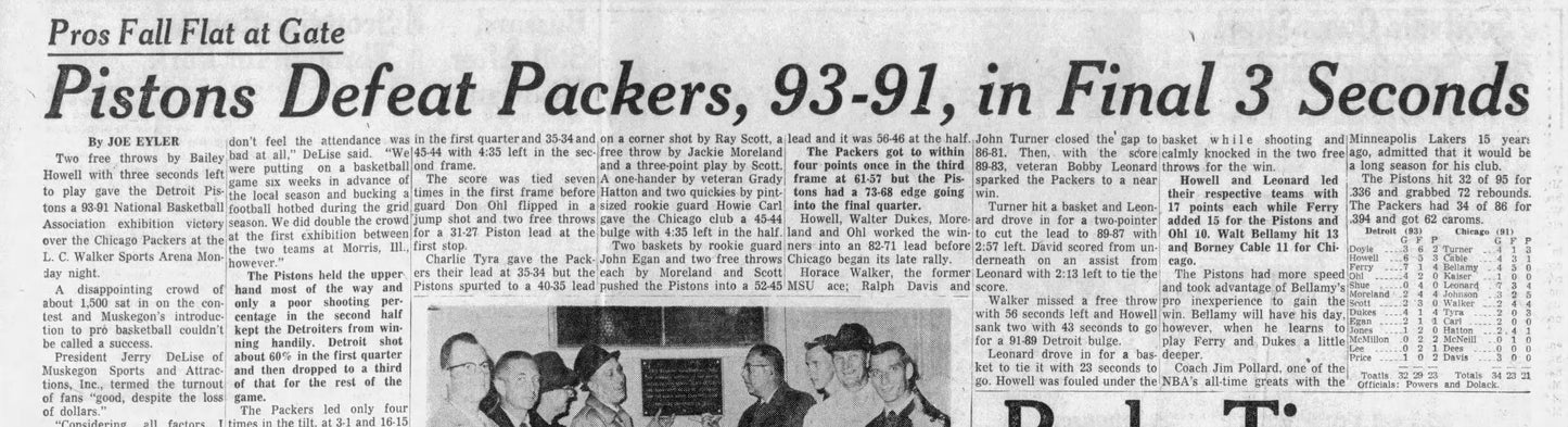 October 2, 1961 Detroit Pistons vs. Chicago Packers NBA Super Rare Handbill