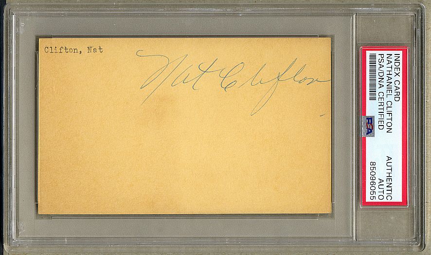 Nat Sweetwater Clifton Signed AUTO 3x5 Index Card 1950s Globetrotters Knicks Rens Basketball HOF PSA/DNA