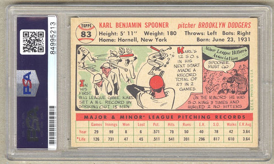 1956 Topps #83 Karl Spooner Signed AUTO baseball card Brooklyn Dodgers PSA/DNA Pop 4 SUPER RARE!!!