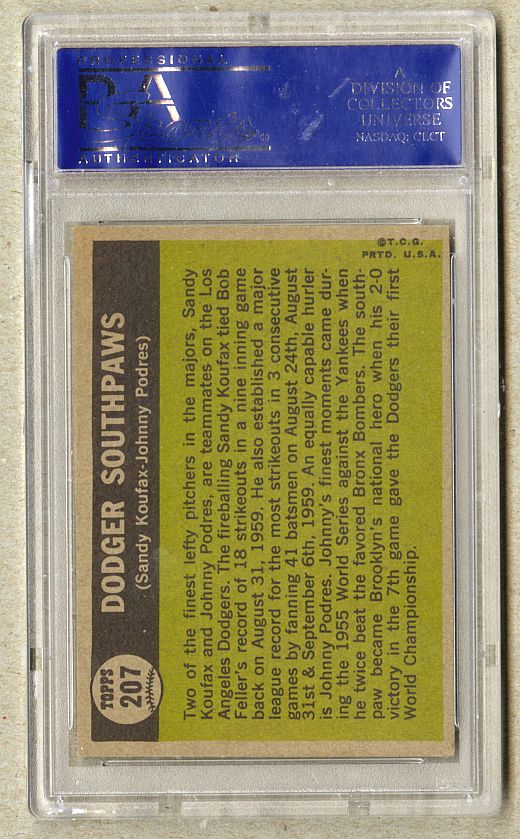 1961 Topps #207 Sandy Koufax & Johnny Podres Dodger Southpaws Signed AUTO baseball card PSA/DNA