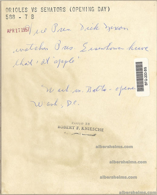 1957 Washington Senators Opening Day - President Eisenhower Throws Out First Pitch Original TYPE I Photo