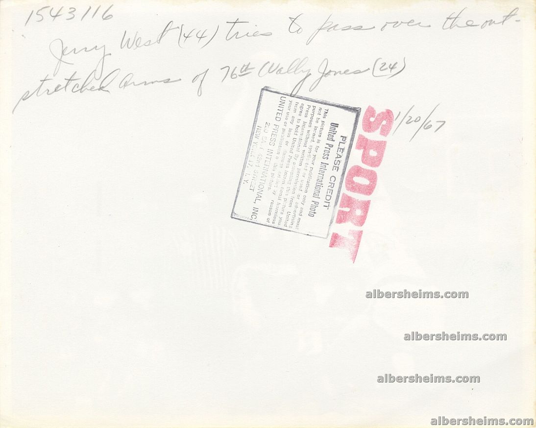 1967 Jerry West tries to share the wealth vs Philadelphia 76ters Original TYPE I Photo