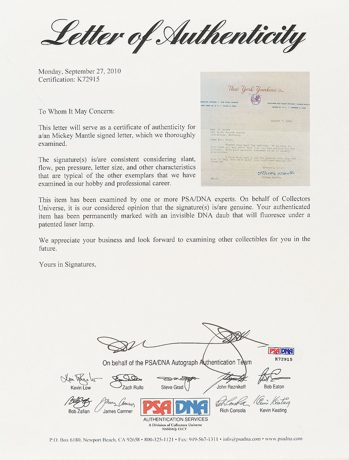 Mickey Mantle Typed Letter Signed AUTO from 1953 on Yankees Letterhead PSA/DNA LOA