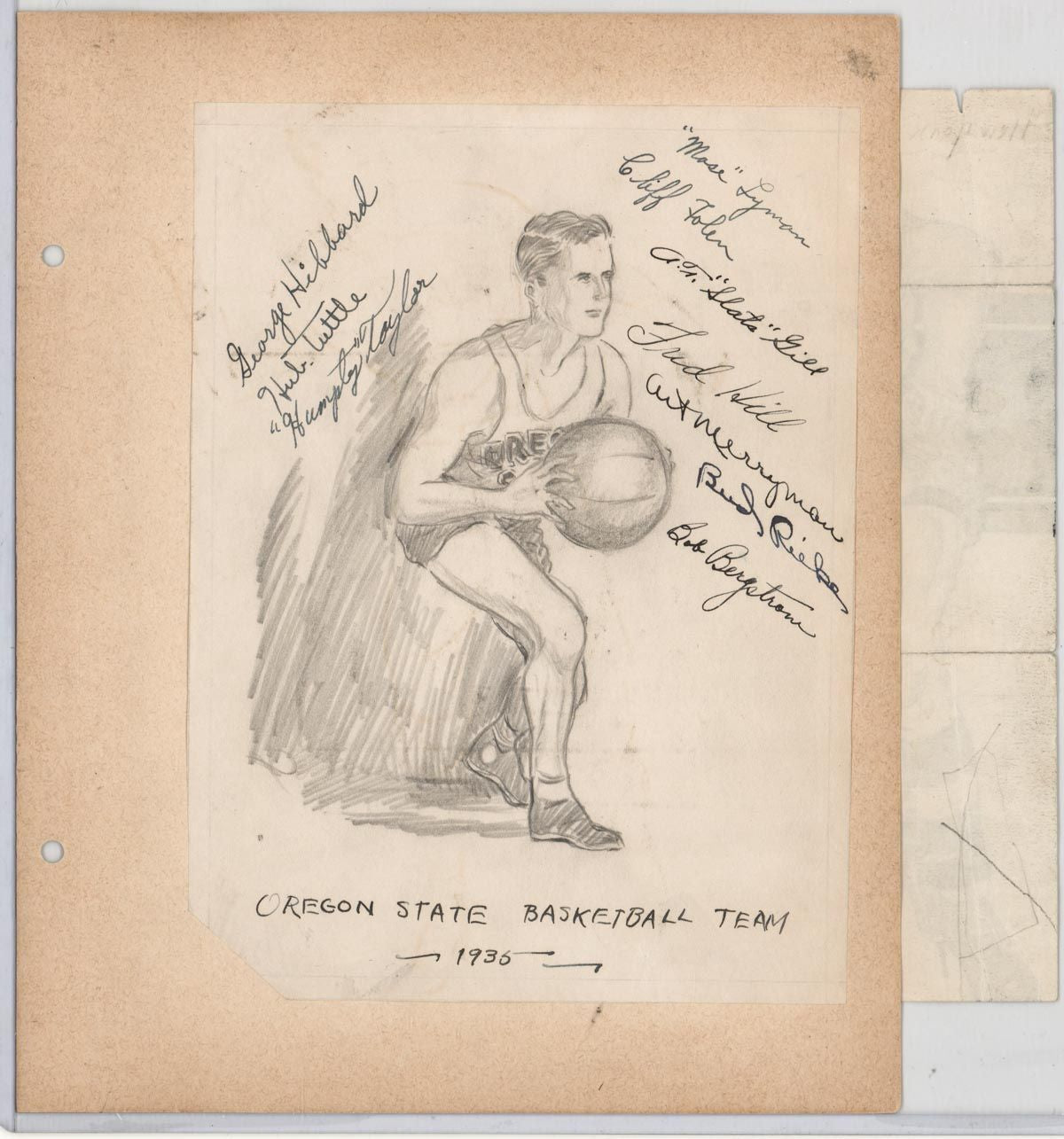 Slats Gills & the 1934-35 Oregon State Basketball Team Signed AUTO Art Display