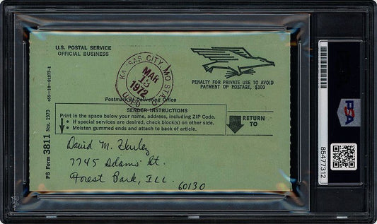 Satchel Paige Signed AUTO Postal Return Receipt Document with Legal Name PSA/DNA AUTO GRADE 10