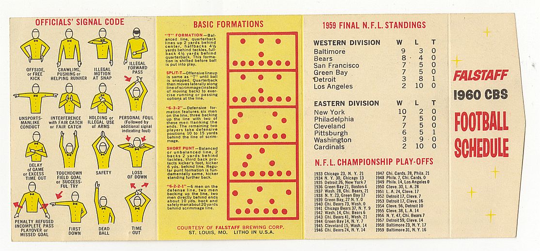 1960 San Francisco 49ers Falstaff CBS Schedule & Team Information