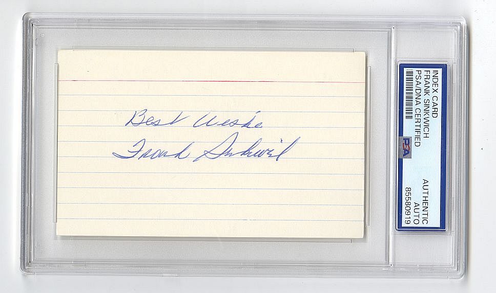 Frank Sinkwich Signed AUTO 3x5 Index Card Georgia Bulldogs 1942 Heisman Trophy PSA/DNA