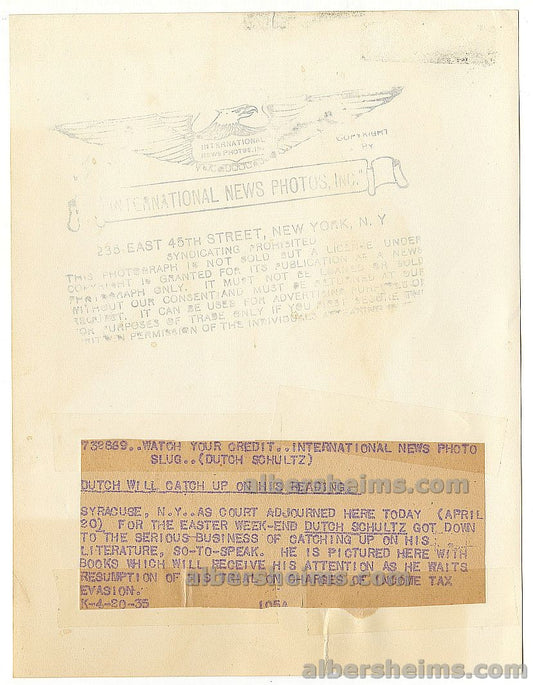 1935 Bootlegging King Mobster Dutch Schultz On Trial For Tax Evasion Original TYPE I Photo